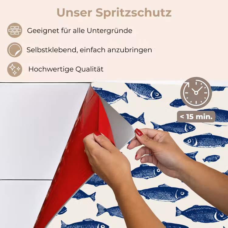 Spritzschutz Küche - Fisch - Muster - Blau - Weiß — 4