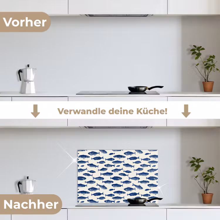 Spritzschutz Küche - Fisch - Muster - Blau - Weiß — 7