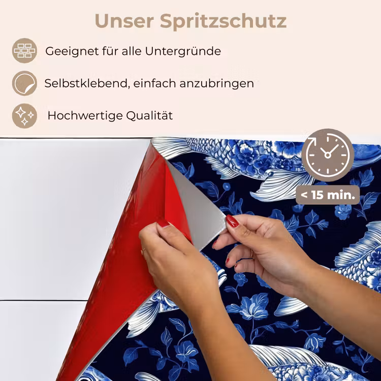 Spritzschutz Küche - Fische - Blumen - Blau — 4