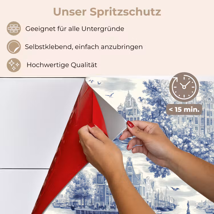 Spritzschutz Küche - Häuser - Bäume - Wasser - Vögel - Blau — 4