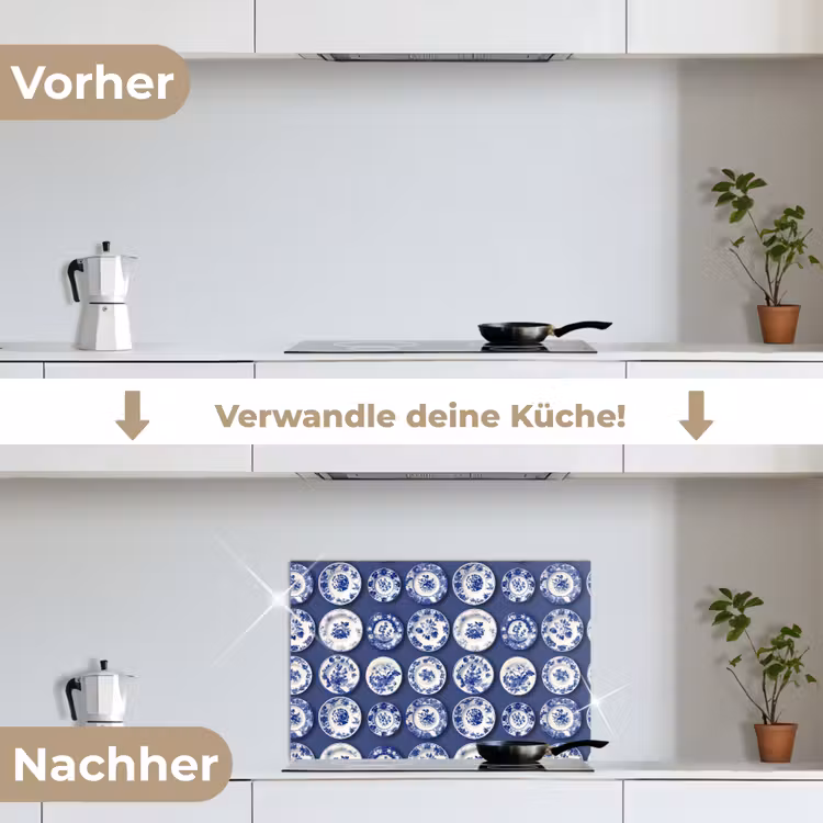 Spritzschutz Küche - Teller - Floral - Blau — 7