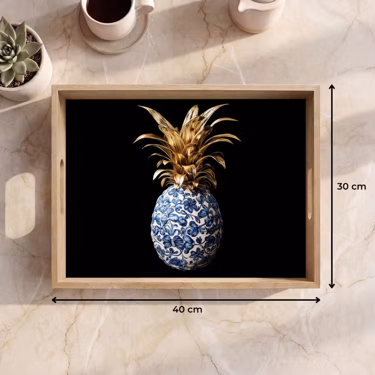 Tablett - Ananas - Blumenmuster - Gold - Delfter Keramik — 7