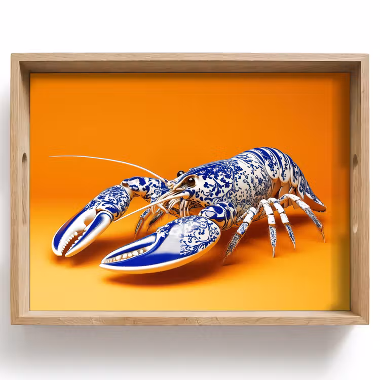 Tablett - Hummer - Delfter Blau - Schild - Hart - Orange — 1