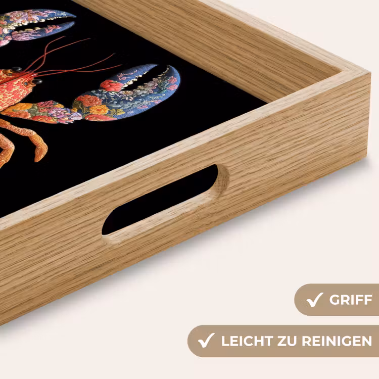 Tablett - Krebs - Stickerei - Bunt - Blumen — 8