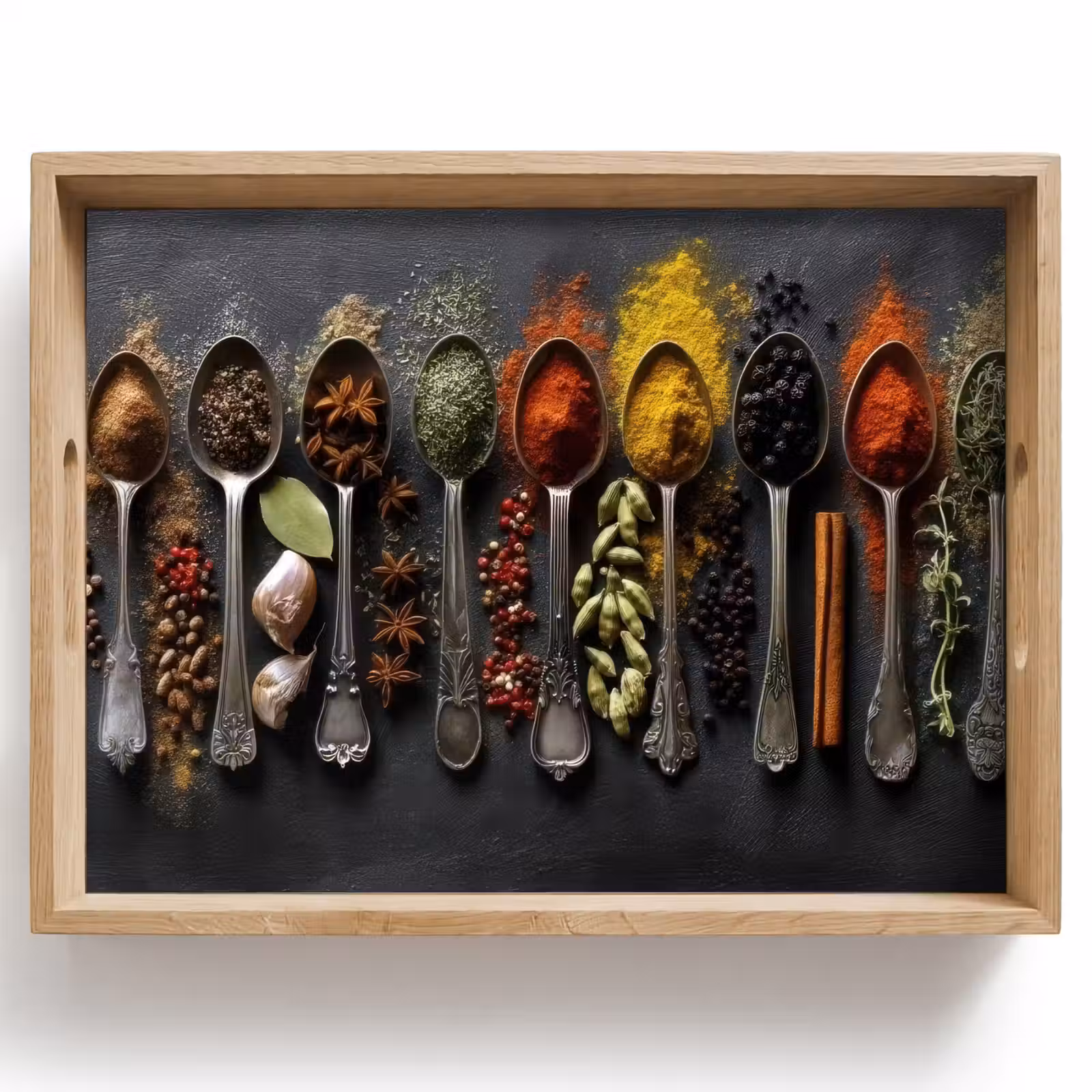 Tablett - Löffel - Gewürze - Zimt - Chili — 1