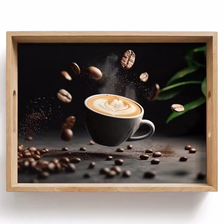 Tablett - Cappuccino - Tasse - Bohnen - Braun — 1