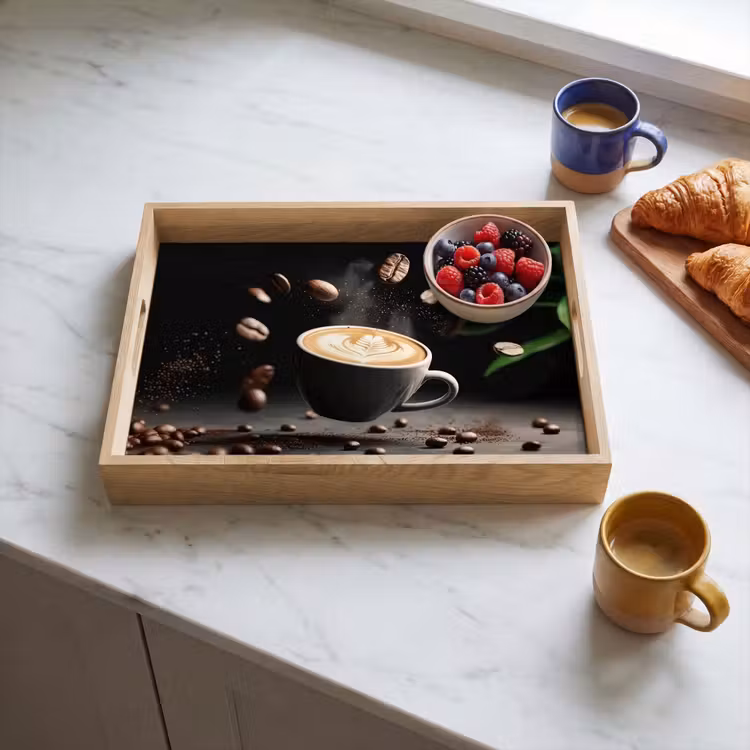 Tablett - Cappuccino - Tasse - Bohnen - Braun — 3