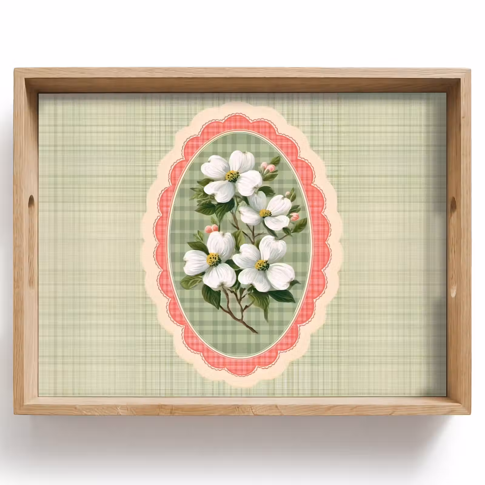 Tablett - Blumen - Illustration - Kariert - Grün — 1