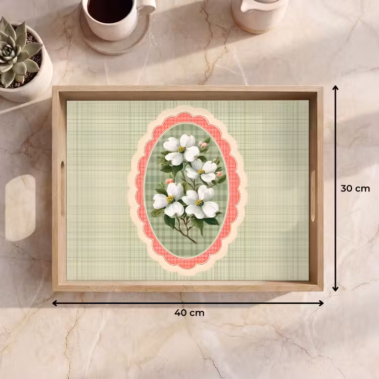 Tablett - Blumen - Illustration - Kariert - Grün — 7