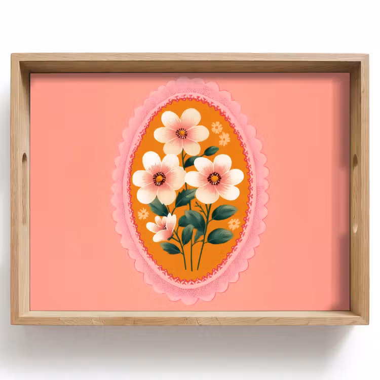 Tablett - Illustration - Blumen - Bordüre - Rosa — 1