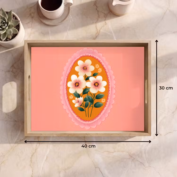 Tablett - Illustration - Blumen - Bordüre - Rosa — 7