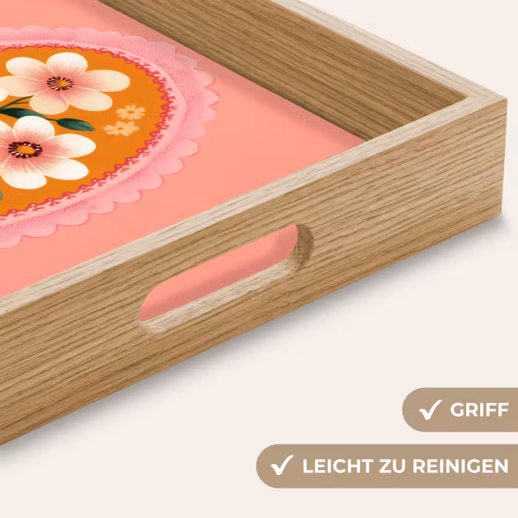 Tablett - Illustration - Blumen - Bordüre - Rosa — 8