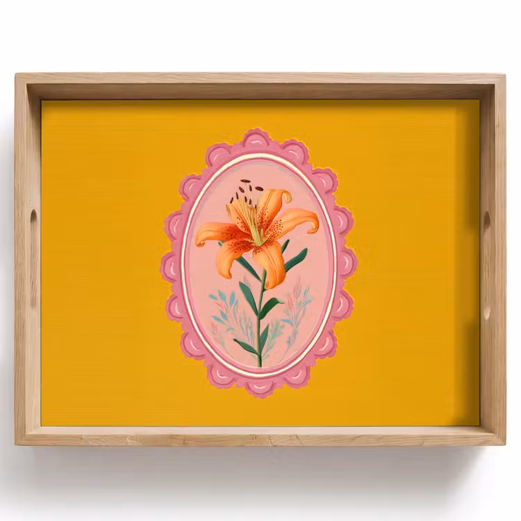 Tablett - Lilie - Orange - Rahmen - Oval — 1
