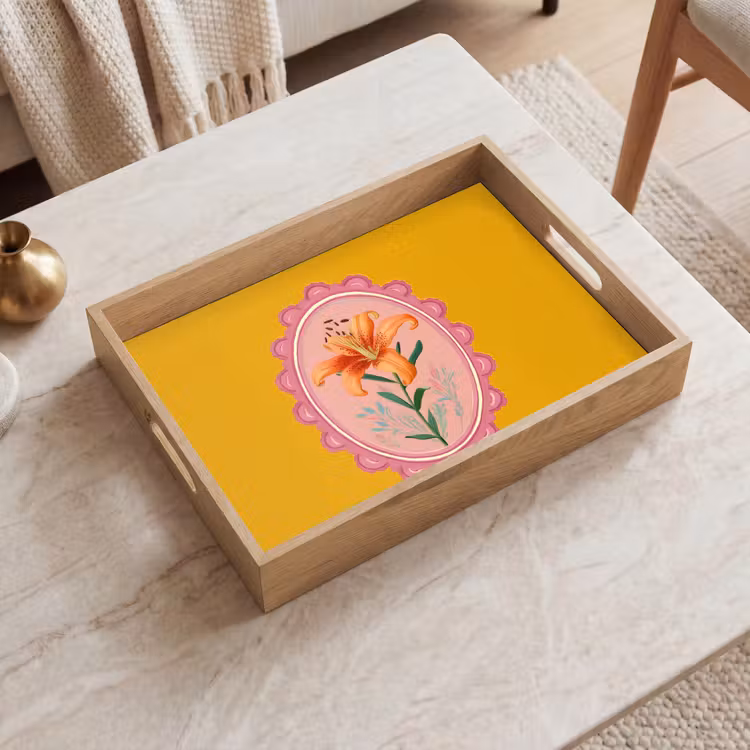 Tablett - Lilie - Orange - Rahmen - Oval — 2