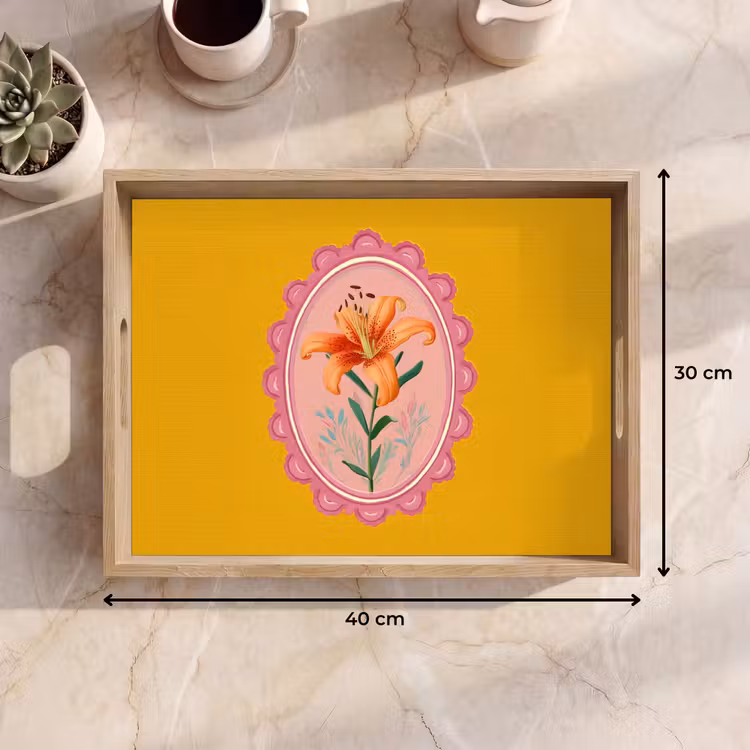 Tablett - Lilie - Orange - Rahmen - Oval — 7