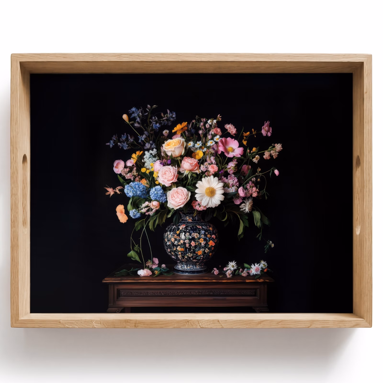 Tablett - Blumenvase - Holz - Blumen - Blumenstrauß — 1
