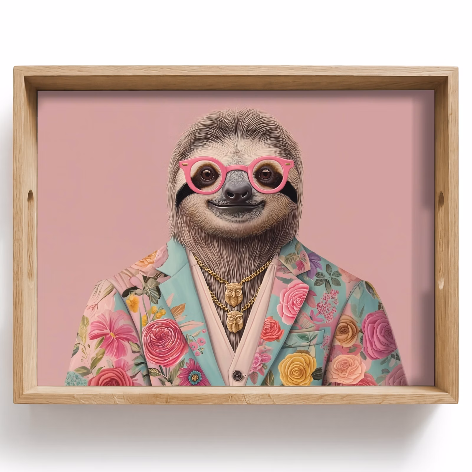 Tablett - Faultier - Blumendruck - Brille - Rosa — 1