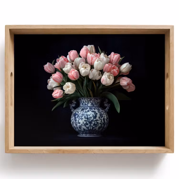 Tablett - Blumen - Rosa - Tulpen - Vase — 1