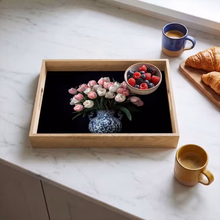 Tablett - Blumen - Rosa - Tulpen - Vase — 3