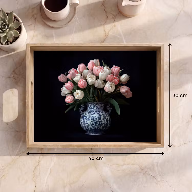 Tablett - Blumen - Rosa - Tulpen - Vase — 7