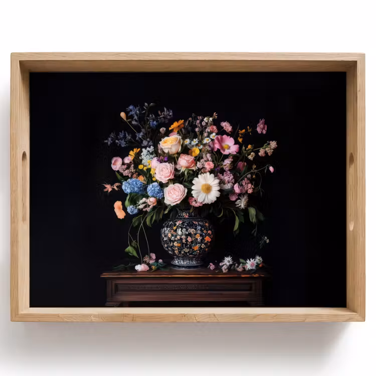 Tablett - Blumenvase - Holz - Blumen - Blumenstrauß — 1