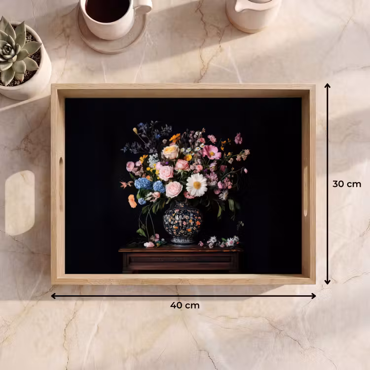Tablett - Blumenvase - Holz - Blumen - Blumenstrauß — 7