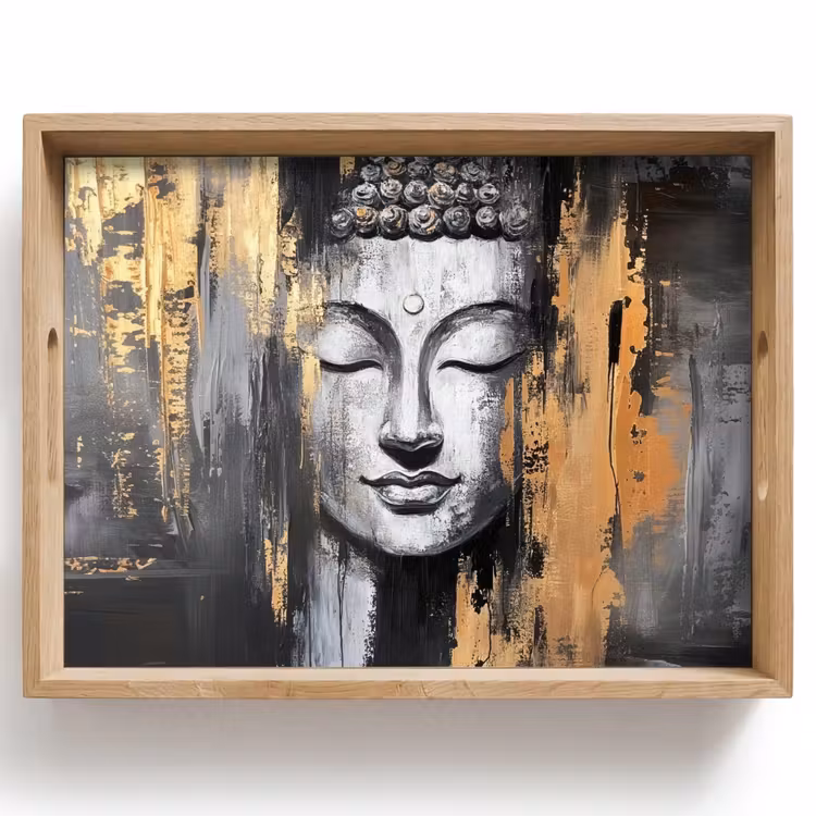 Tablett - Buddha - Pinselstriche - Gold - Abstrakt — 1