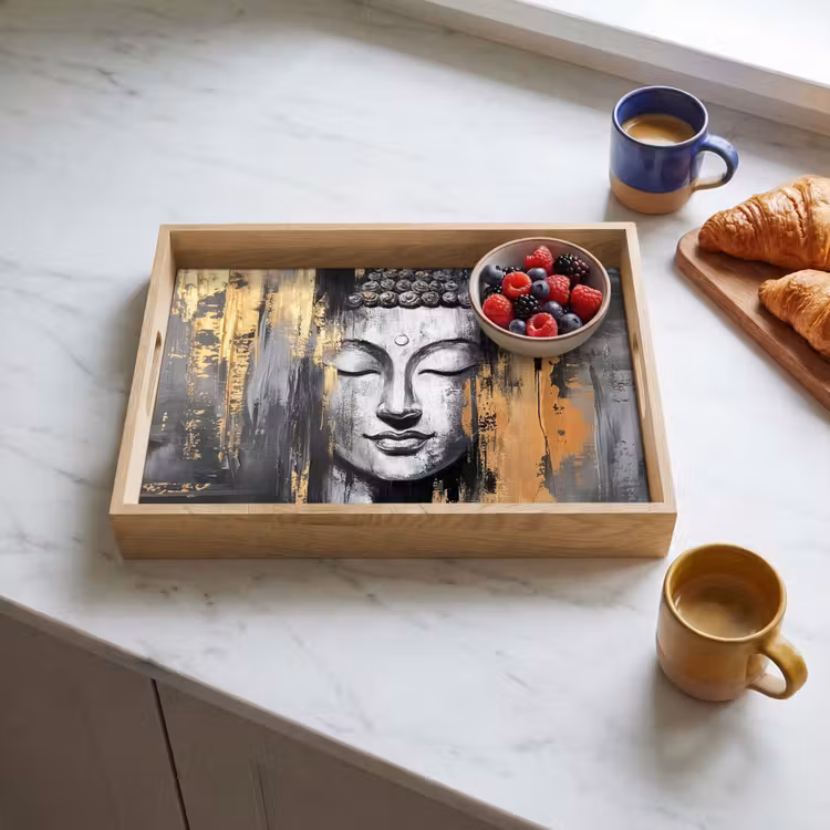 Tablett - Buddha - Pinselstriche - Gold - Abstrakt — 3
