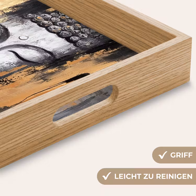 Tablett - Buddha - Pinselstriche - Gold - Abstrakt — 8