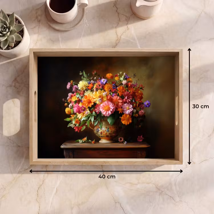 Tablett - Farben - Blumenstrauß - Vase - Holz — 7