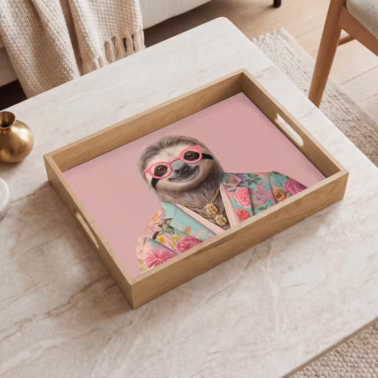 Tablett - Faultier - Blumendruck - Brille - Rosa — 2
