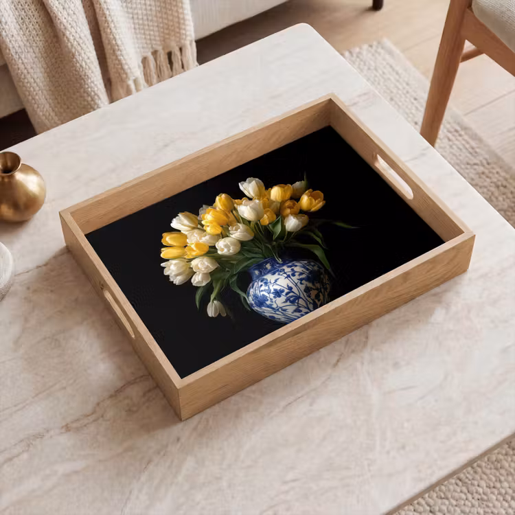 Tablett - Gelb - Tulpen - Vase - Blumen — 2