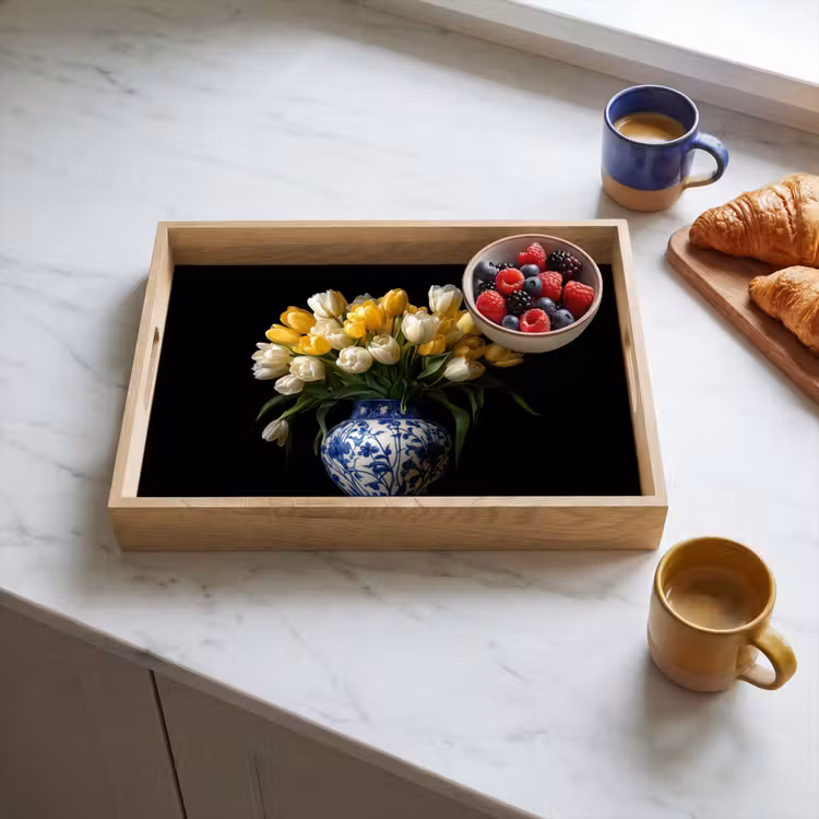 Tablett - Gelb - Tulpen - Vase - Blumen — 3