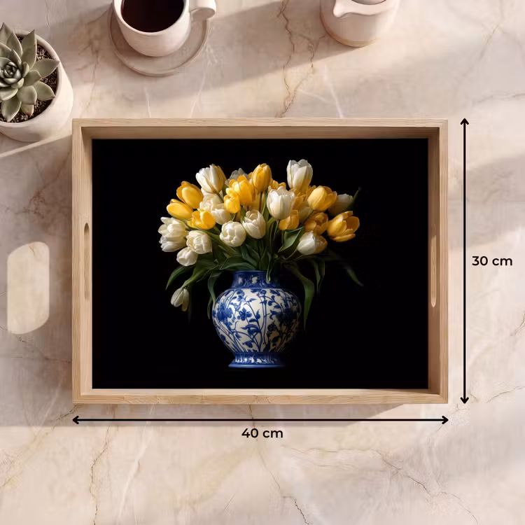 Tablett - Gelb - Tulpen - Vase - Blumen — 7