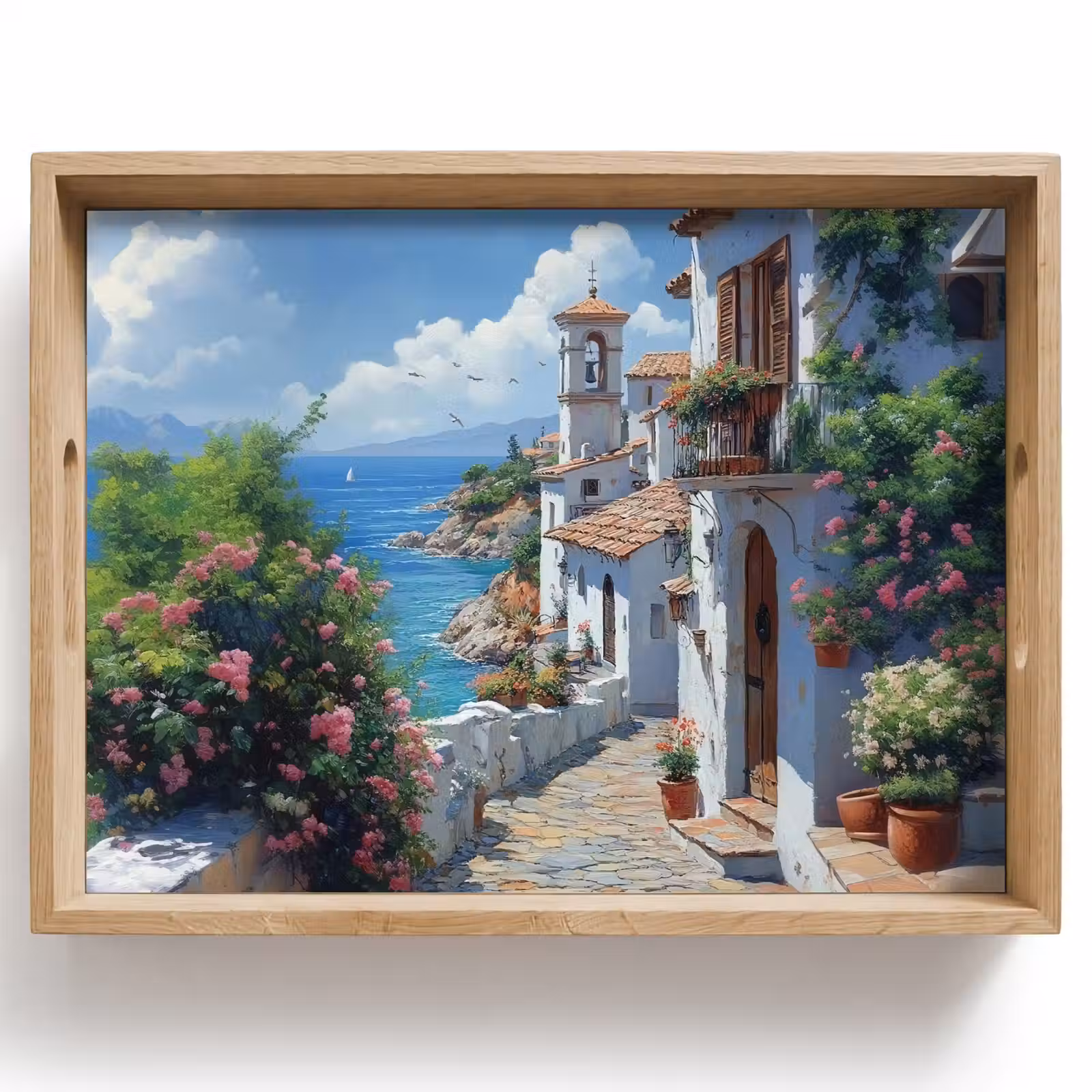 Tablett - Häuser - Meer - Bäume - Blumen — 1