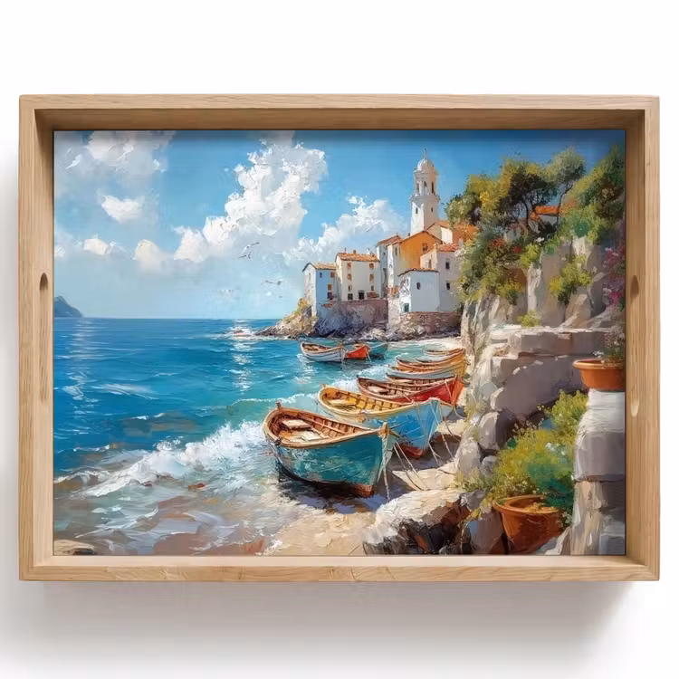 Tablett - Boote - Felsen - Meer - Sonne — 1