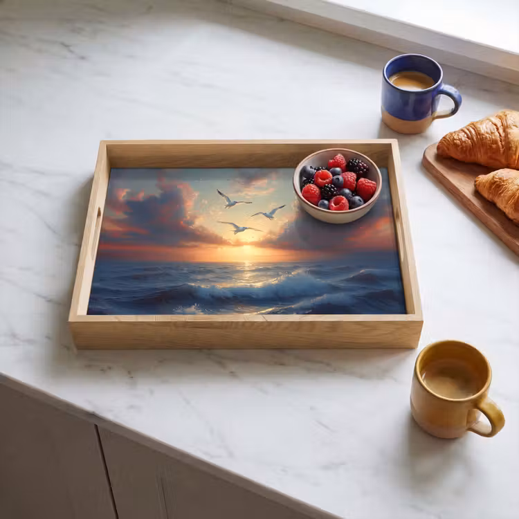 Tablett - Möwen - Sonnenuntergang - Meer - Wolken — 3