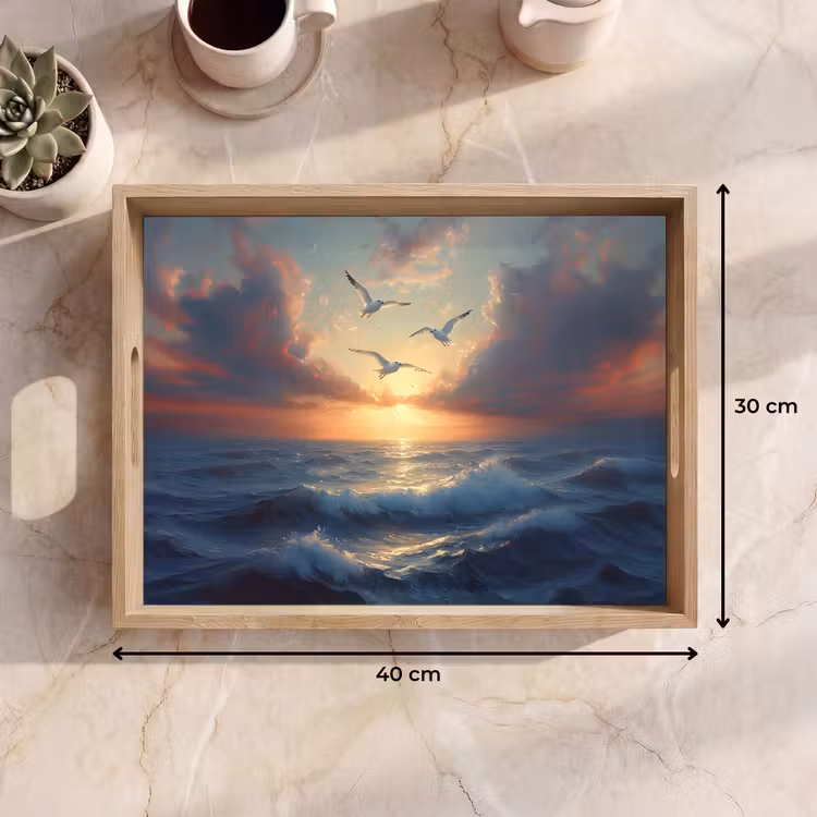 Tablett - Möwen - Sonnenuntergang - Meer - Wolken — 7