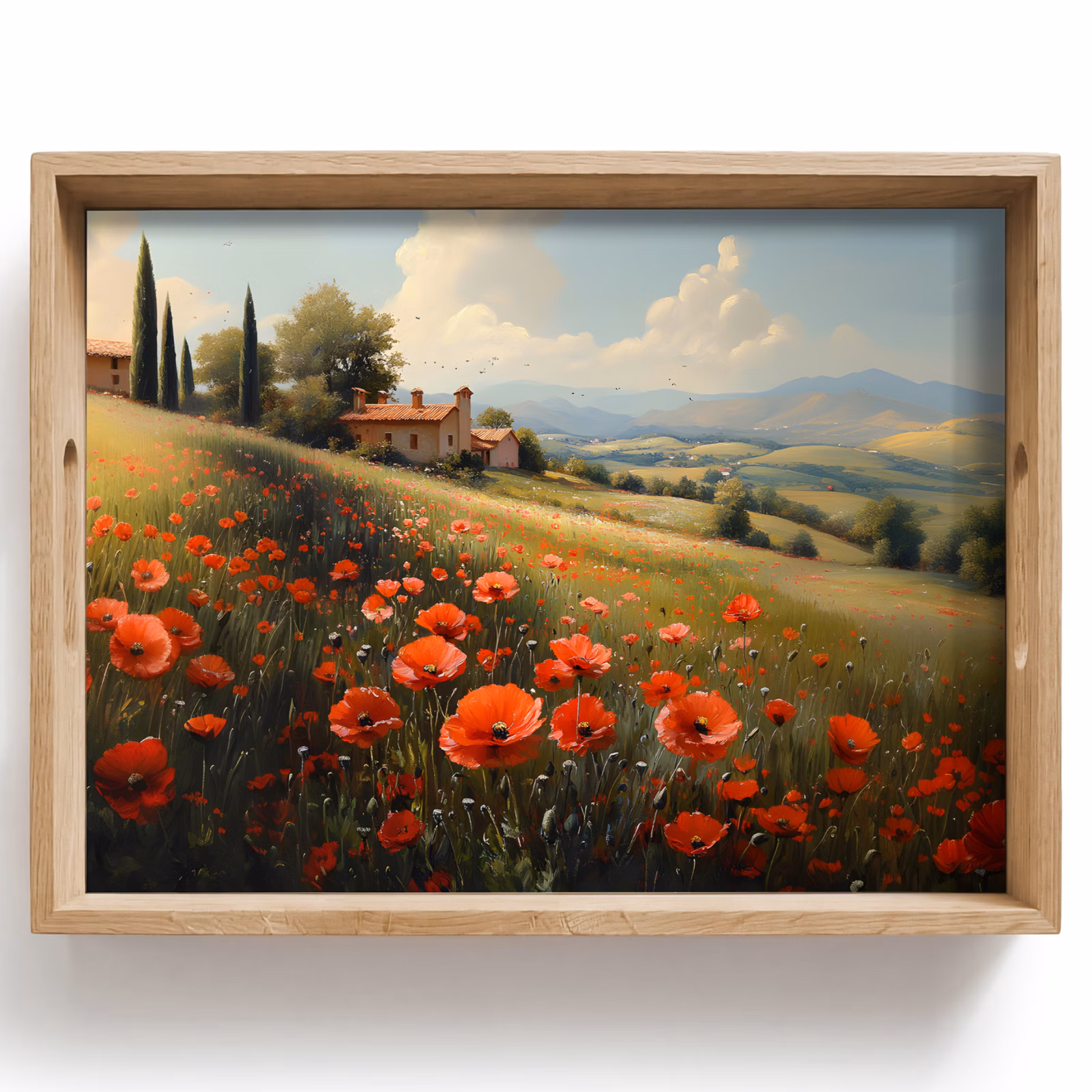 Tablett - Mohnblumen - Rot - Hügel - Landschaft — 1