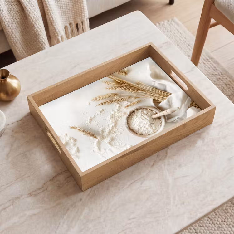 Tablett - Blume - Holz - Weizen — 2