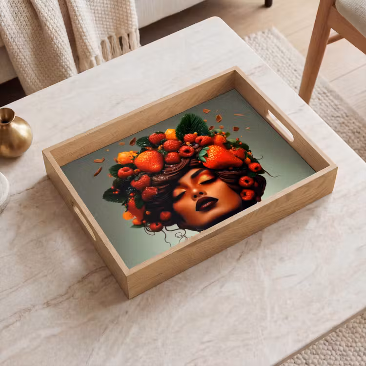 Tablett - Frau - Schokolade - Himbeeren - Erdbeeren - Kekse — 2