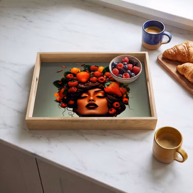 Tablett - Frau - Schokolade - Himbeeren - Erdbeeren - Kekse — 3
