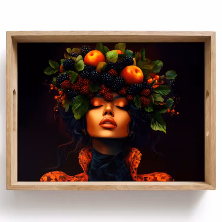 Tablett - Frau - Schwarz - Beeren - Äpfel — 1