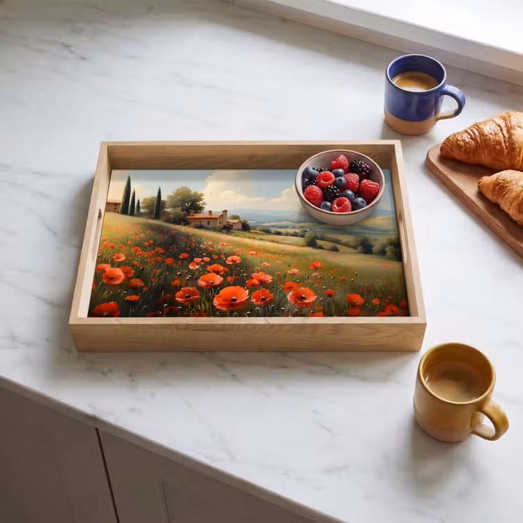 Tablett - Mohnblumen - Rot - Hügel - Landschaft — 3