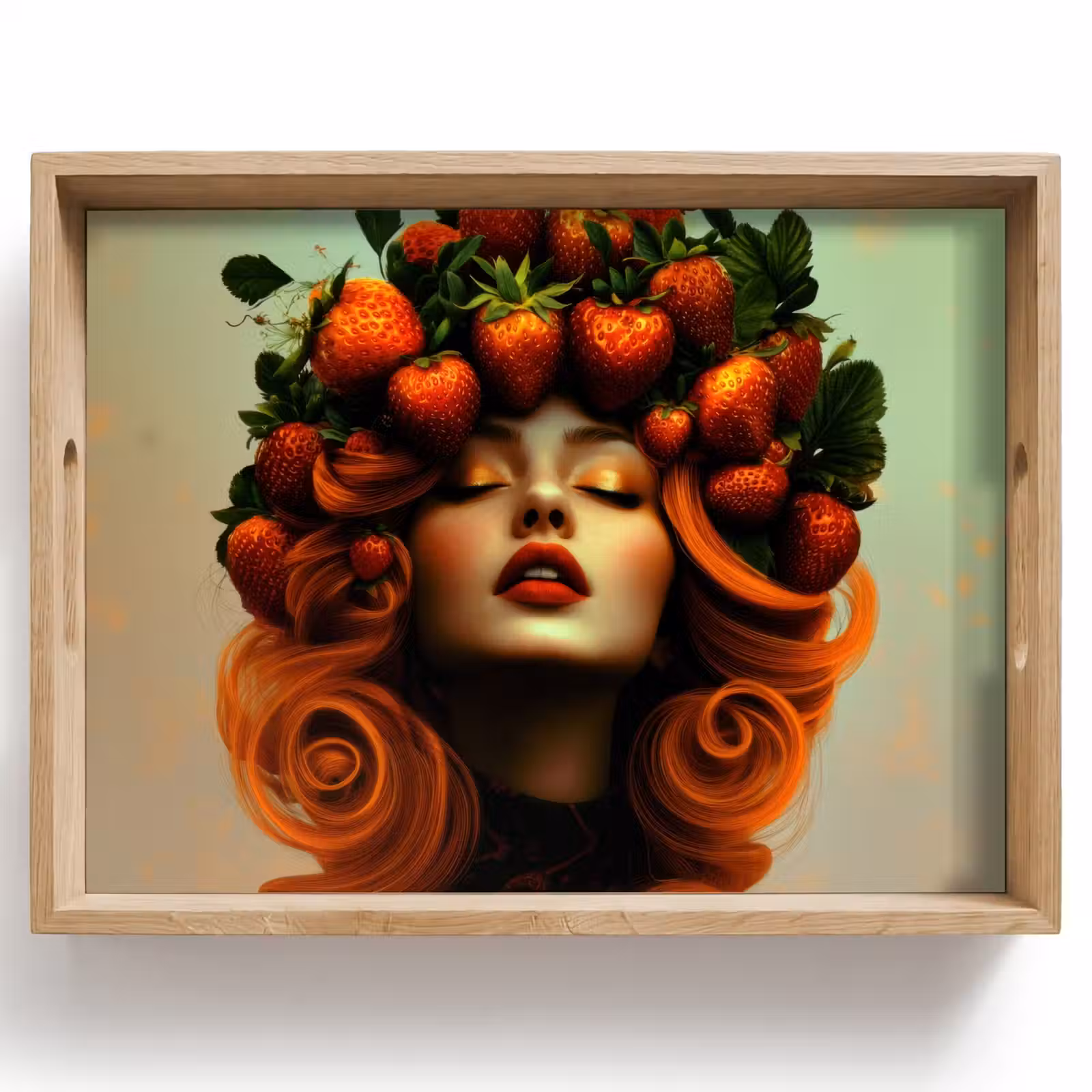 Tablett - Frau - Erdbeeren - Krone — 1