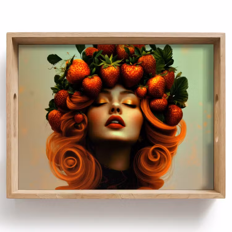 Tablett - Frau - Erdbeeren - Krone — 1