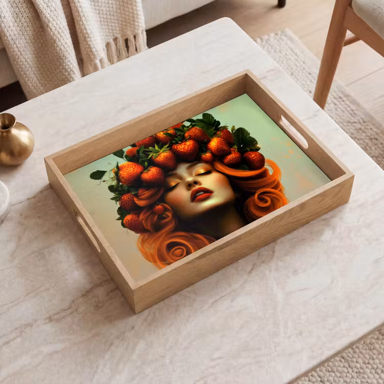 Tablett - Frau - Erdbeeren - Krone — 2