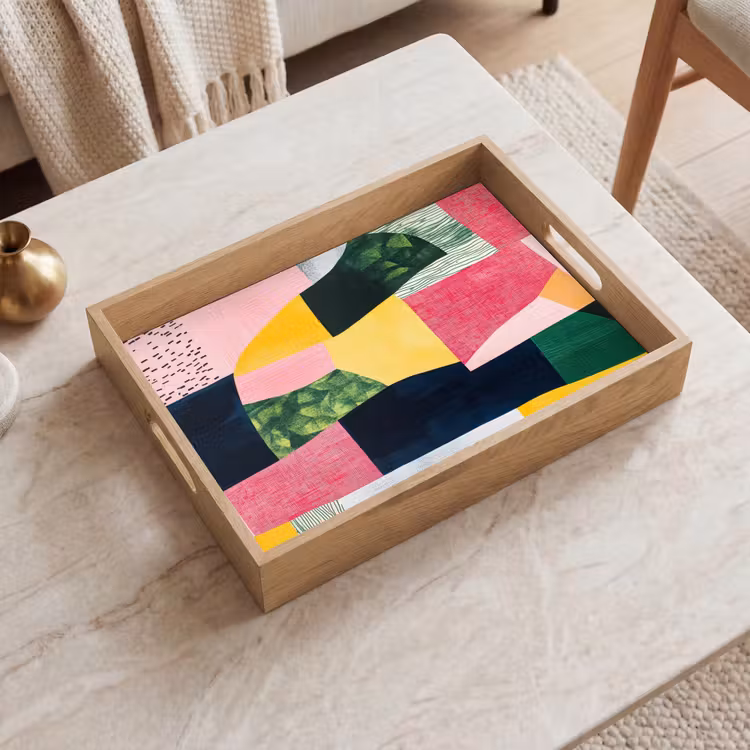 Tablett - Abstrakt - Rosa - Formen - Gelb — 2