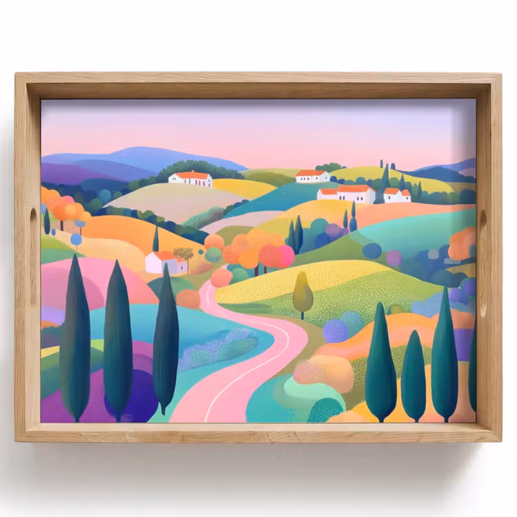 Tablett - Landschaft - Lila - Pastell - Häuser — 1