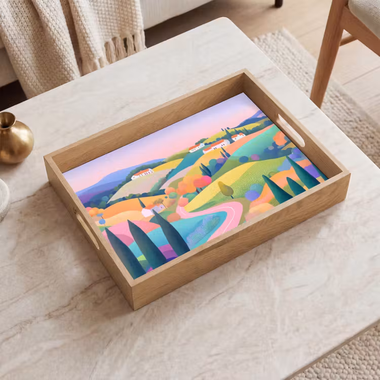 Tablett - Landschaft - Lila - Pastell - Häuser — 2